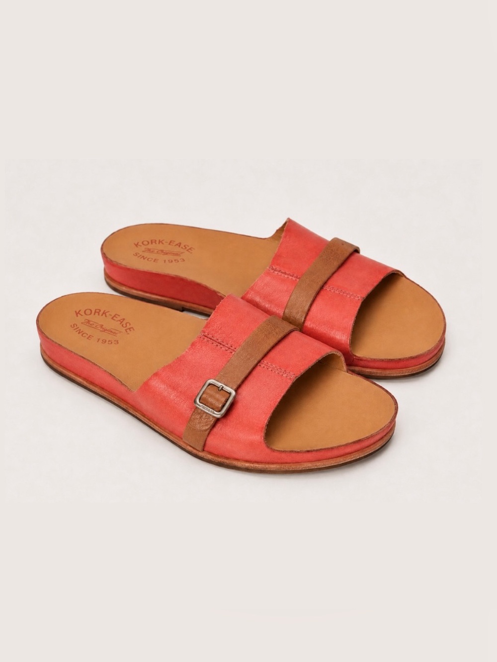 KORK-EASE Downey Salmon Pink Leather Slide Sandals